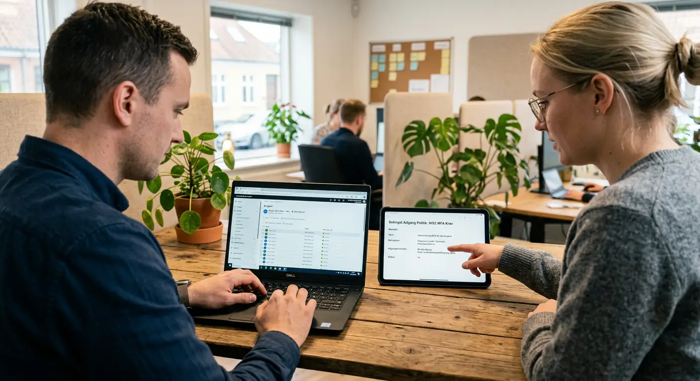 Microsoft 365 Compliance Manager dashboard med dansk NIS2-template