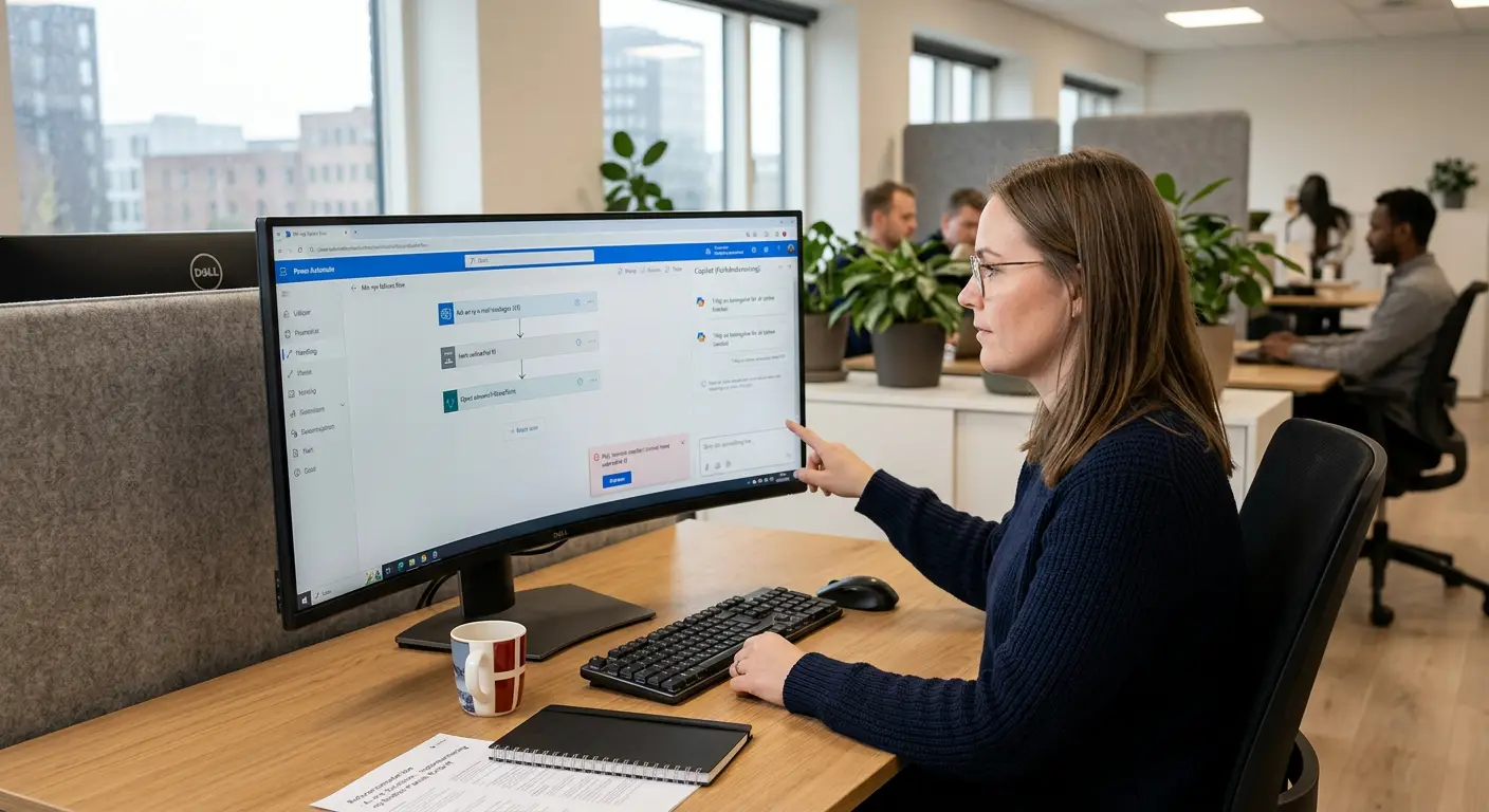 Medarbejder bruger Copilot til at bygge et Power Automate flow via naturligt sprog