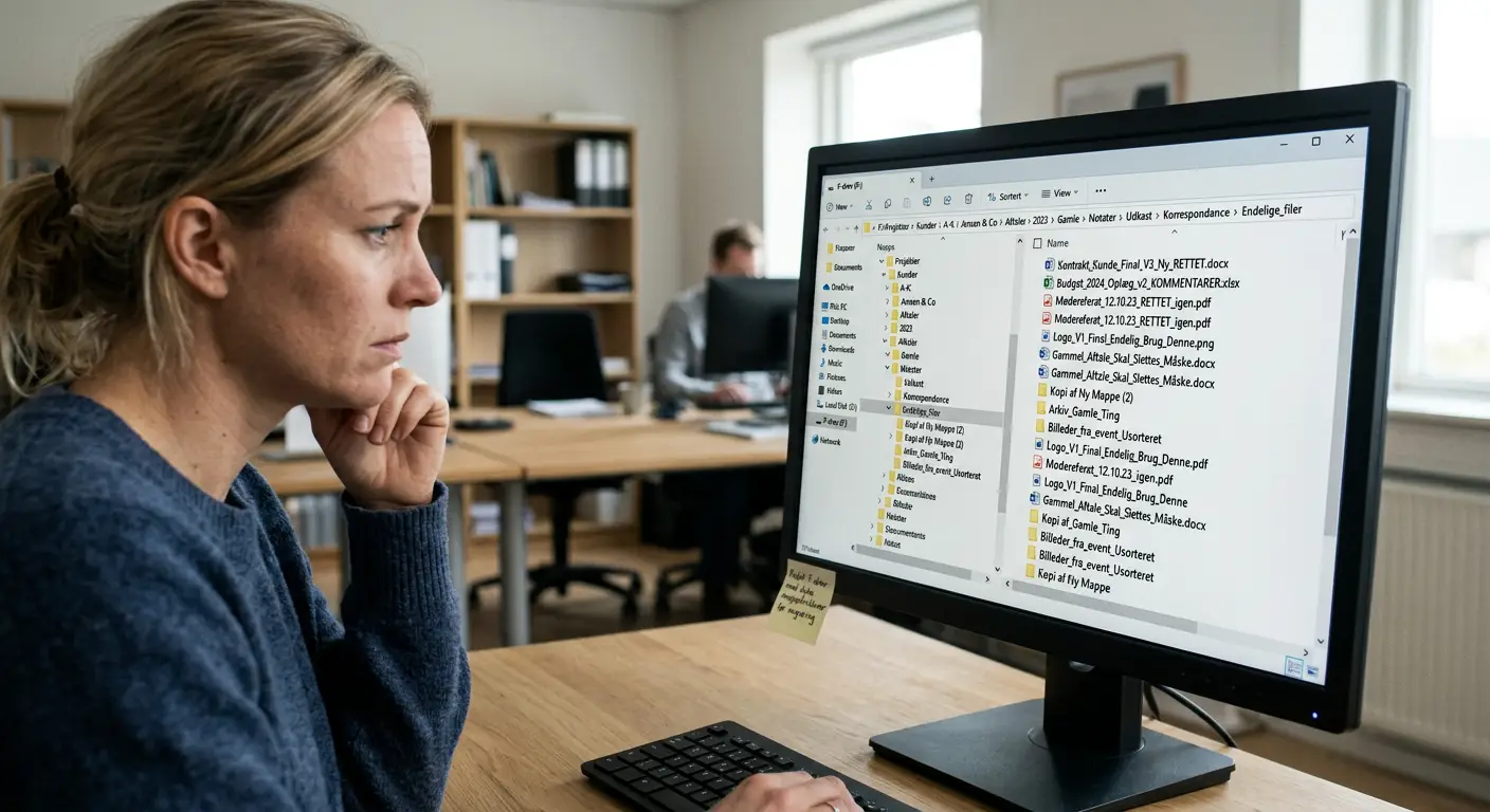 Rodede mappestrukturer på et F-drev med mange niveauer og dublerede filer