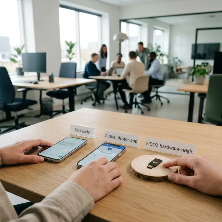 Sammenligning af MFA-metoder til SMV: SMS, authenticator-app og FIDO2