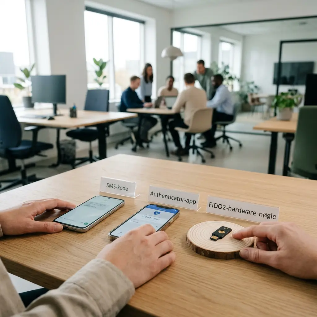 Sammenligning af MFA-metoder til SMV: SMS, authenticator-app og FIDO2
