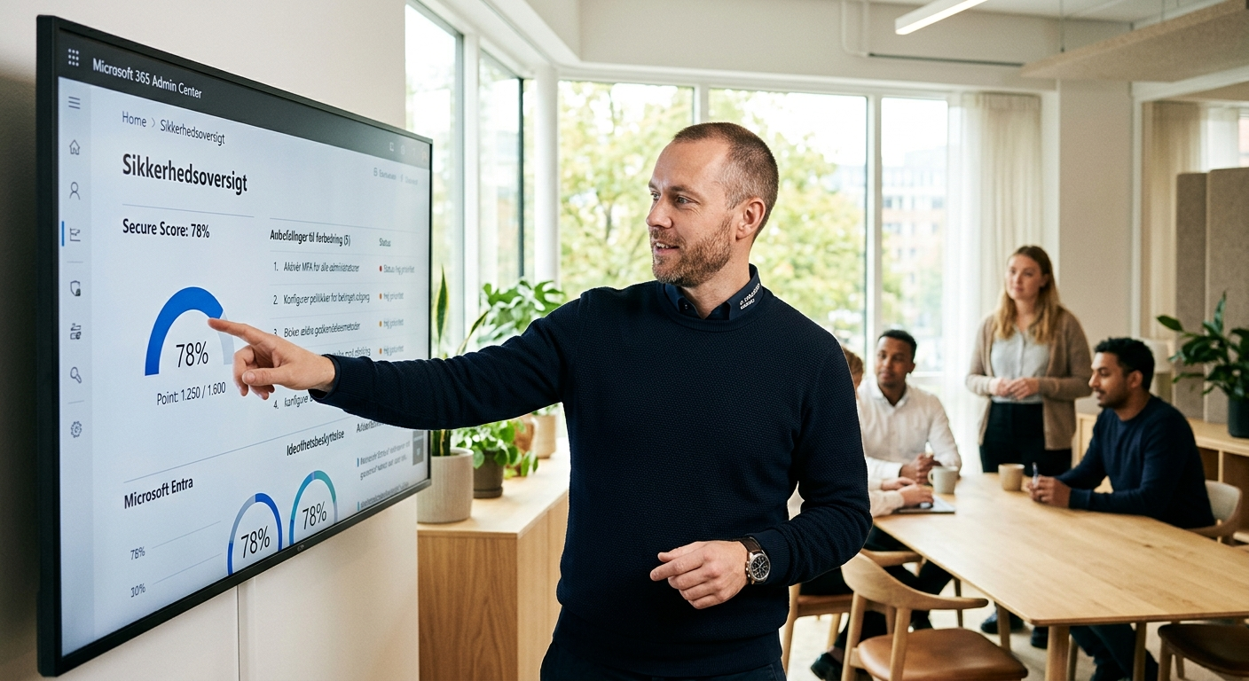 Sikkerhedsindstillinger i Microsoft 365 admin center ved implementering for dansk SMV