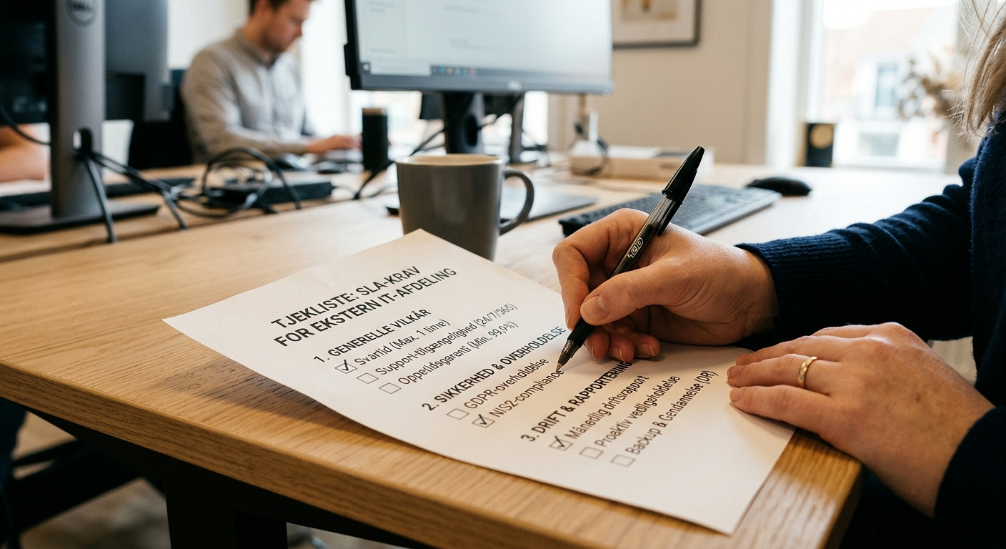 Tjekliste med SLA-krav til ekstern IT-afdeling udskrevet på papir