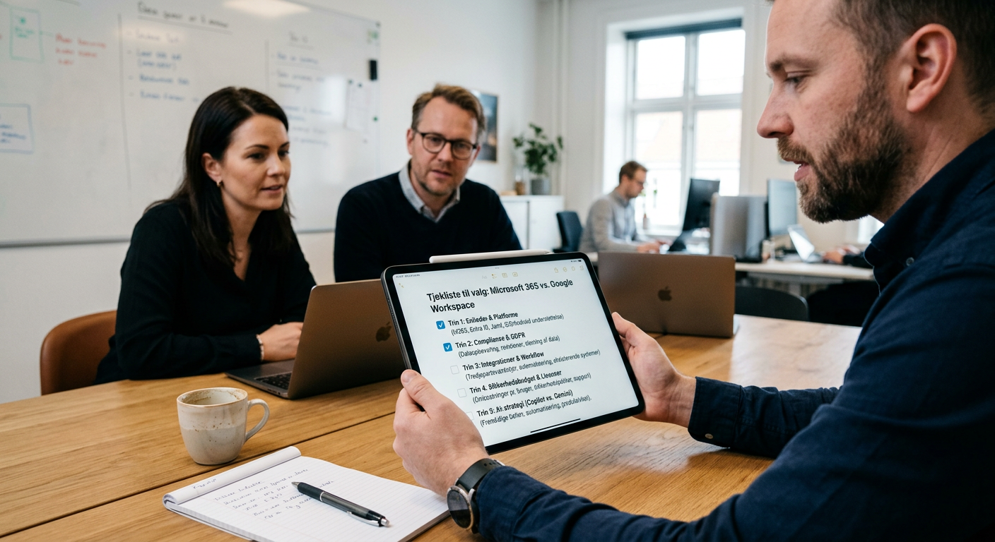 Tjekliste til valg mellem Microsoft 365 og Google Workspace for danske virksomheder