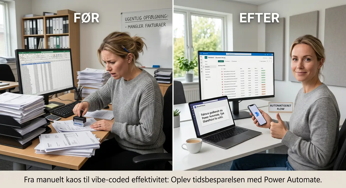 Flowdiagram der viser processen fra vibe-prototype i sandbox til produktionssætning med IT-review