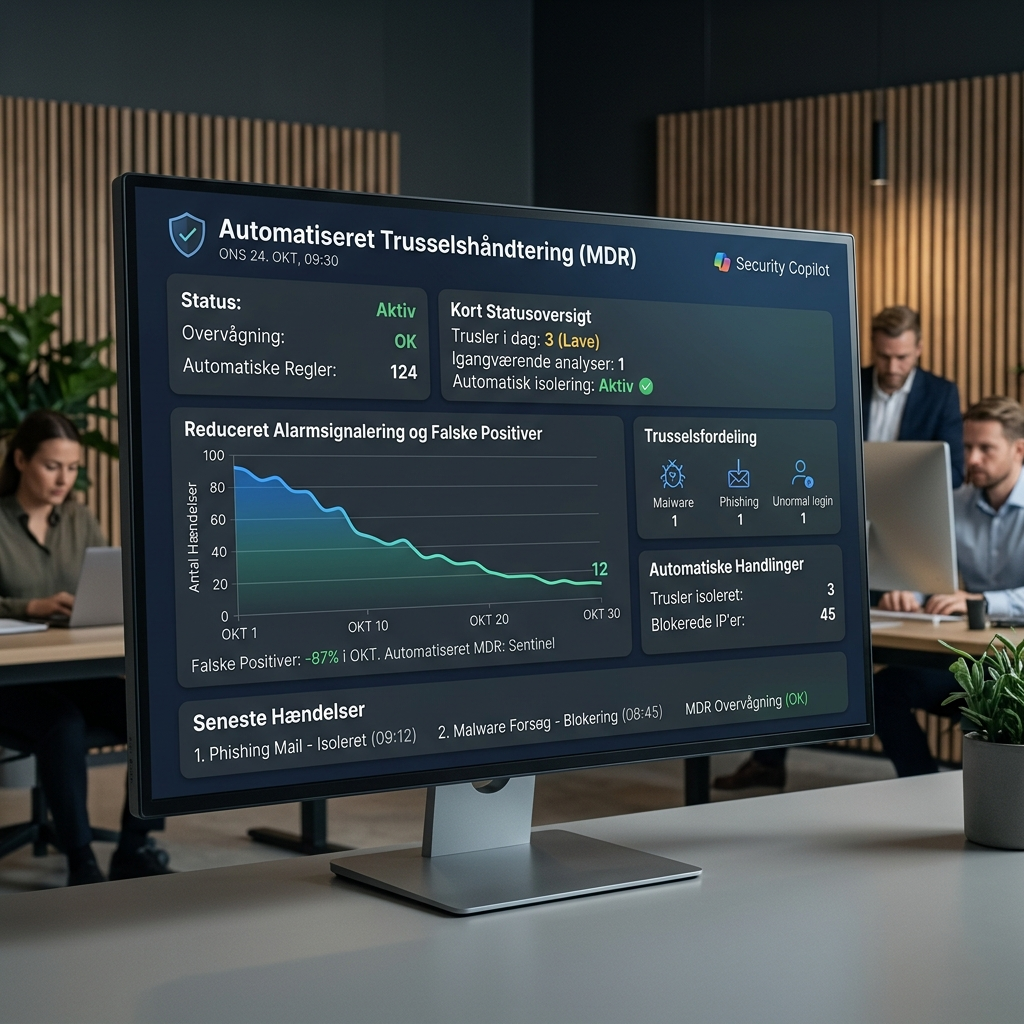 Dashboard der viser automatiseret trusselshåndtering via MDR