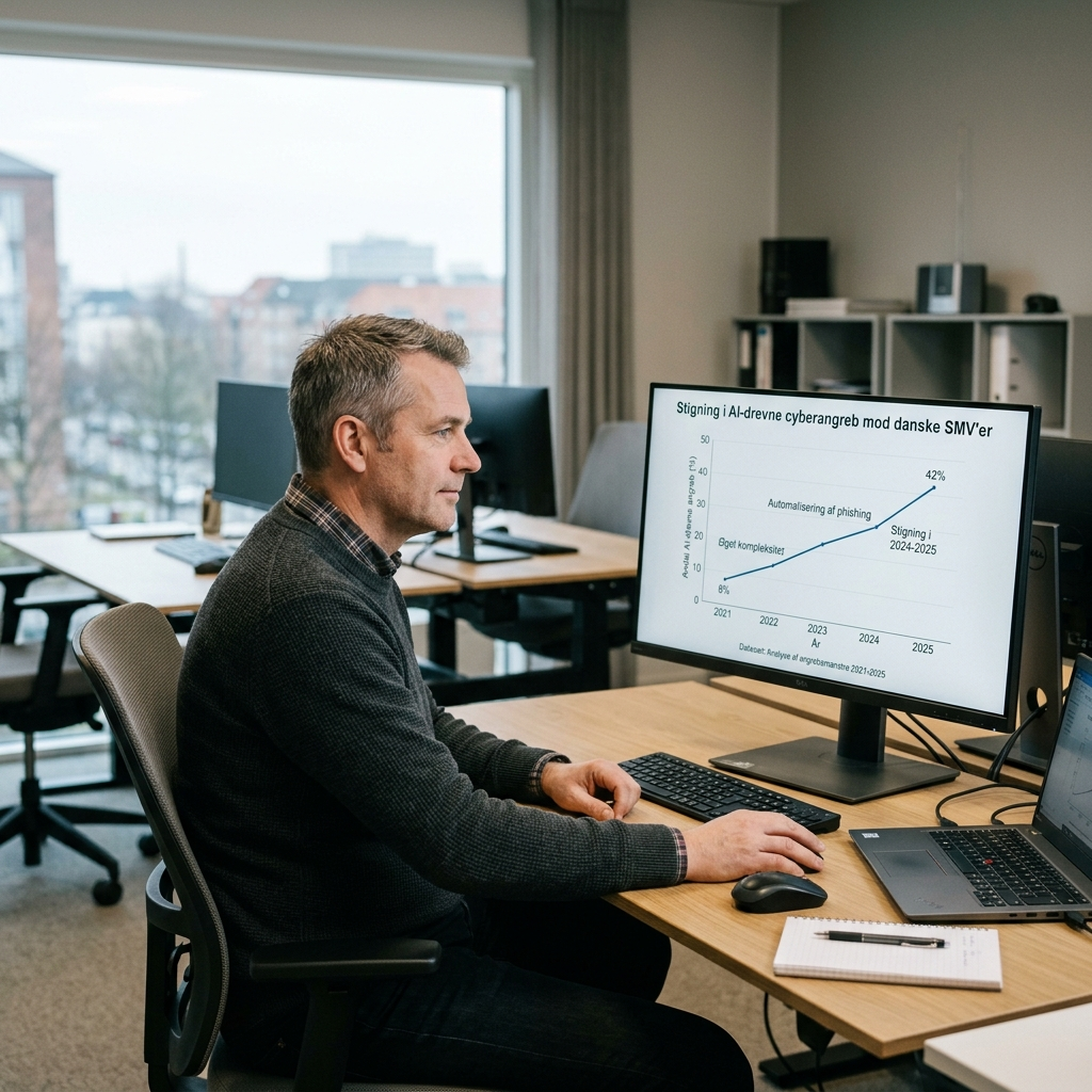 Graf der viser stigningen i AI-drevne cyberangreb mod danske virksomheder