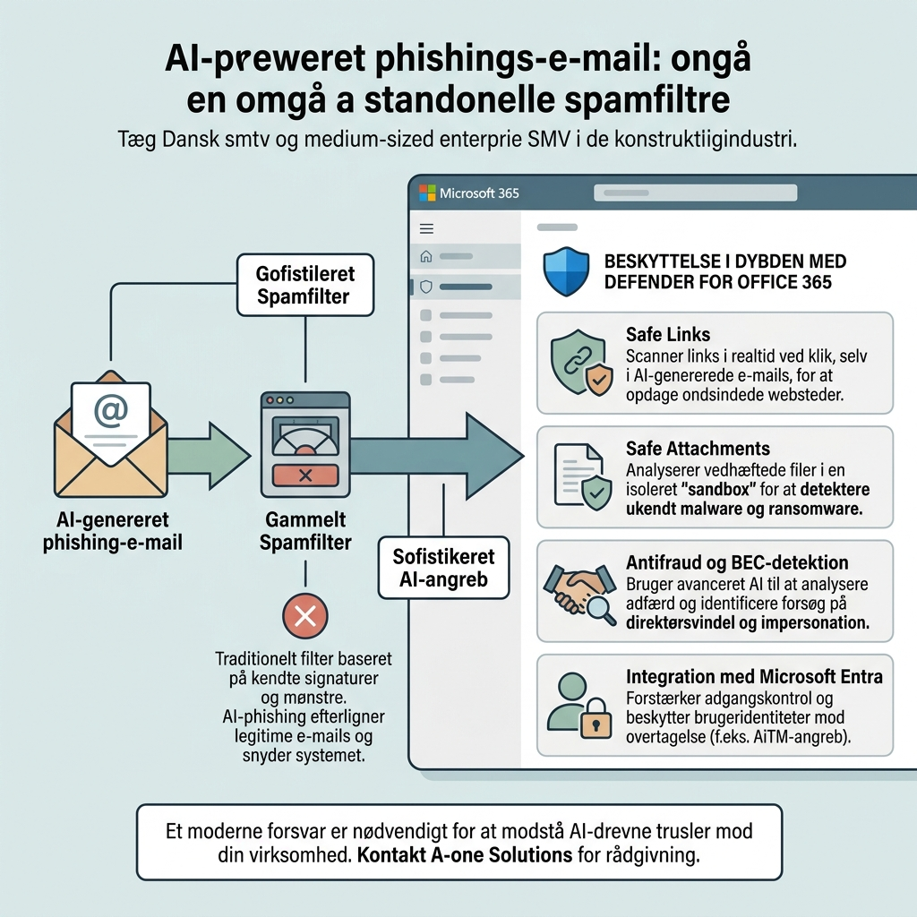 Grafik der viser hvordan AI phishing mails omgår standard spamfiltre