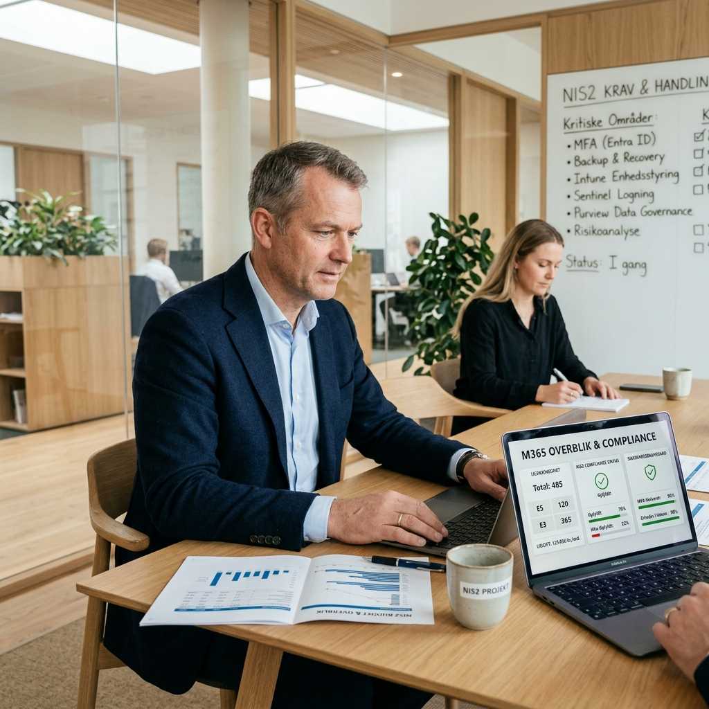 CFO der kigger på et budget for NIS2 implementering i en dansk SMV