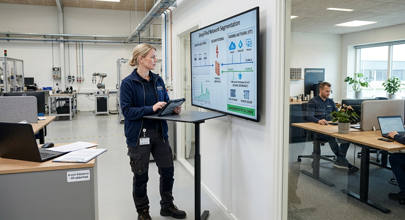 Tekniker der overvåger netværkssegmentering produktion på en skærm
