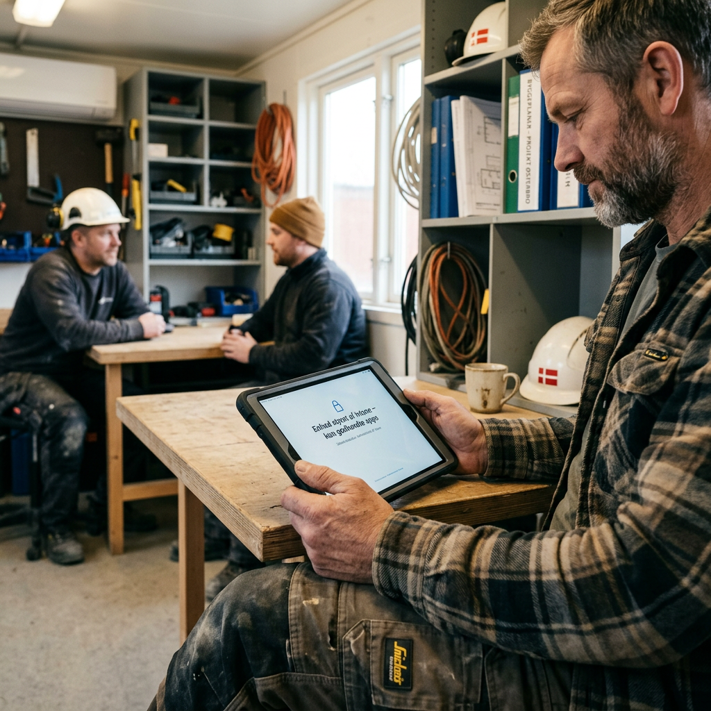 Håndværker bruger en sikret iPad med Microsoft Intune