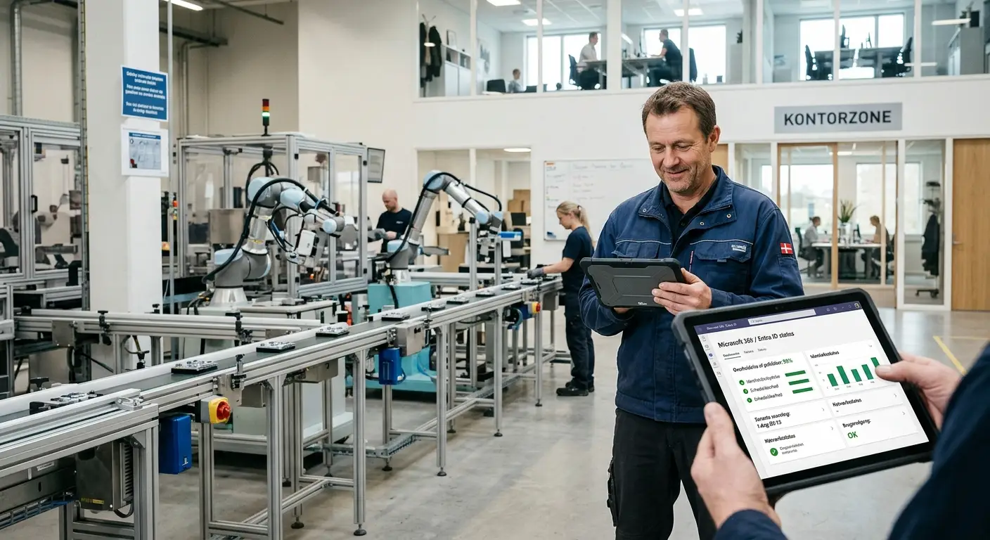 Driftschef inspicerer IT-sikkerhed på fabriksgulvet