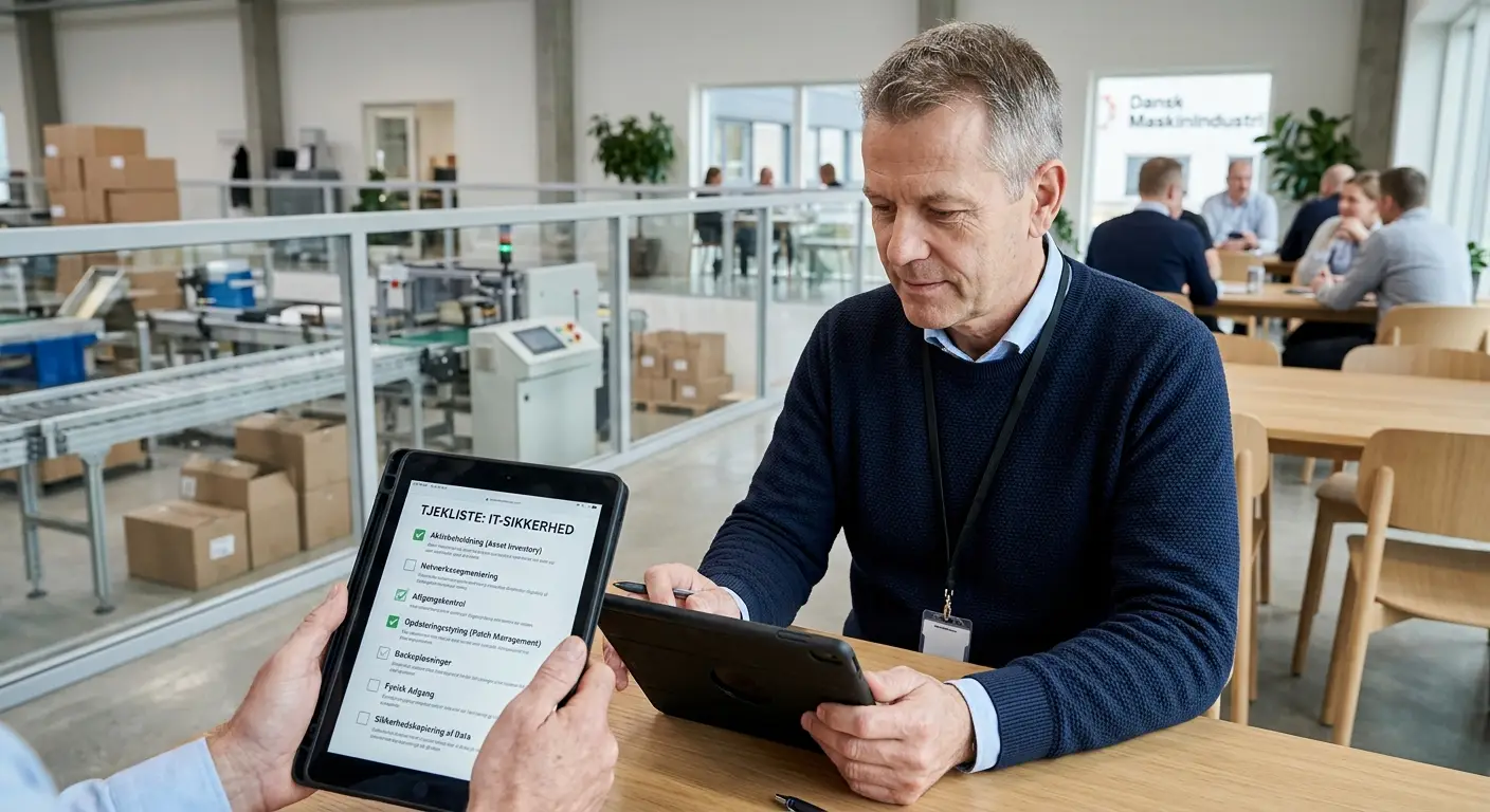 Driftschef gennemgår tjek af IT-sikkerhed på tablet