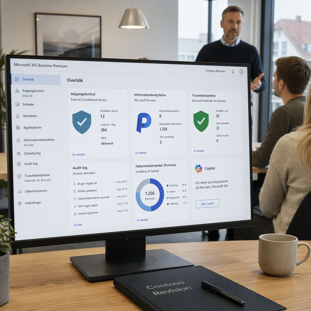 Illustration af sikkerhedsfunktioner i Microsoft 365 Business Premium