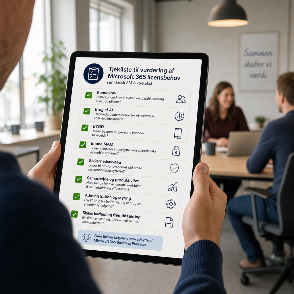 Tjekliste til vurdering af Microsoft 365 licensbehov i SMV'er
