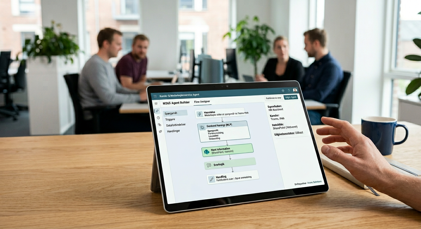Oversigt over Copilot Studio low-code interface med dansk HR-agent