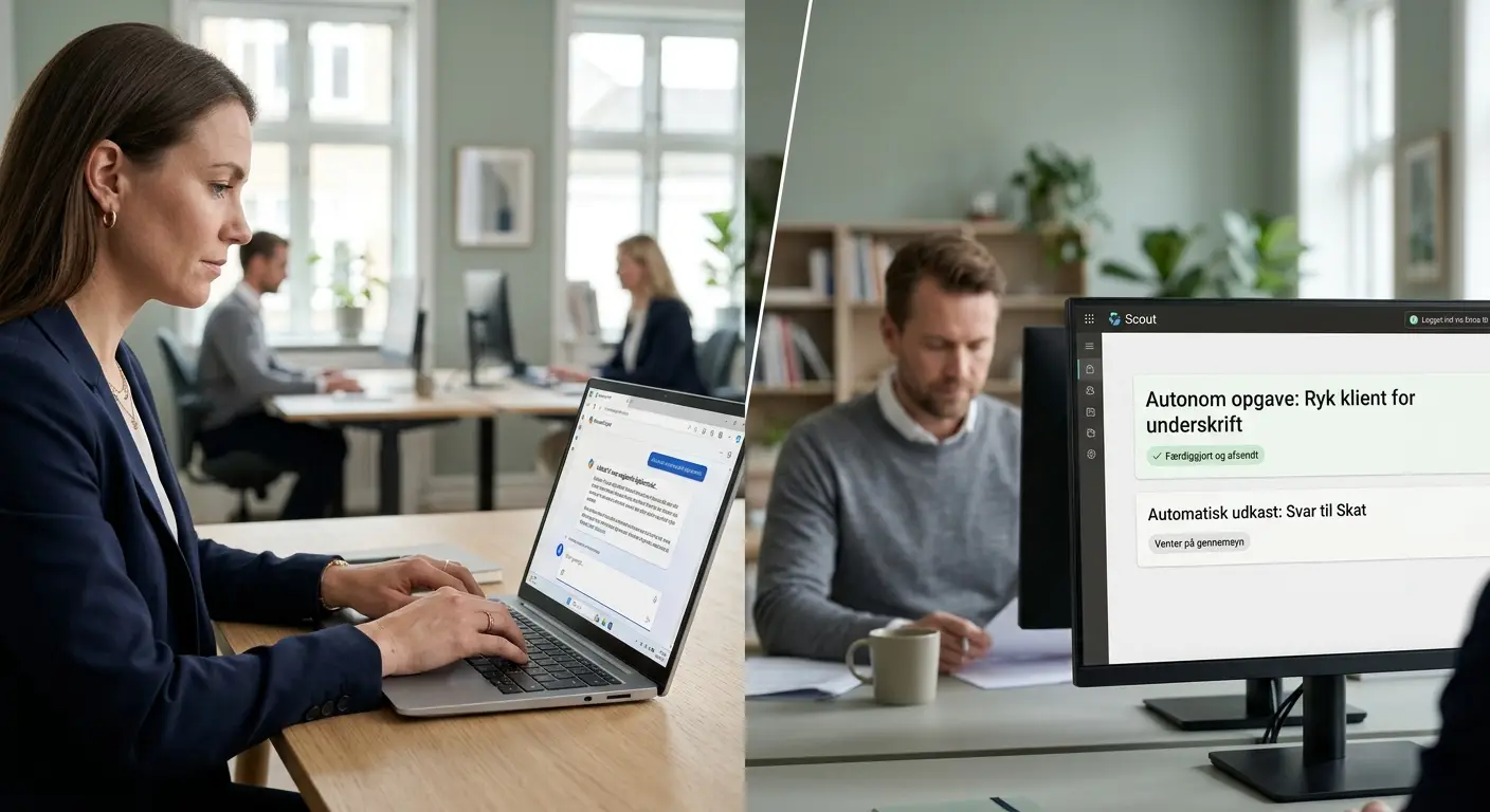 Sammenligning mellem Microsoft Copilot og Microsoft Scout AI i en professionel servicevirksomhed