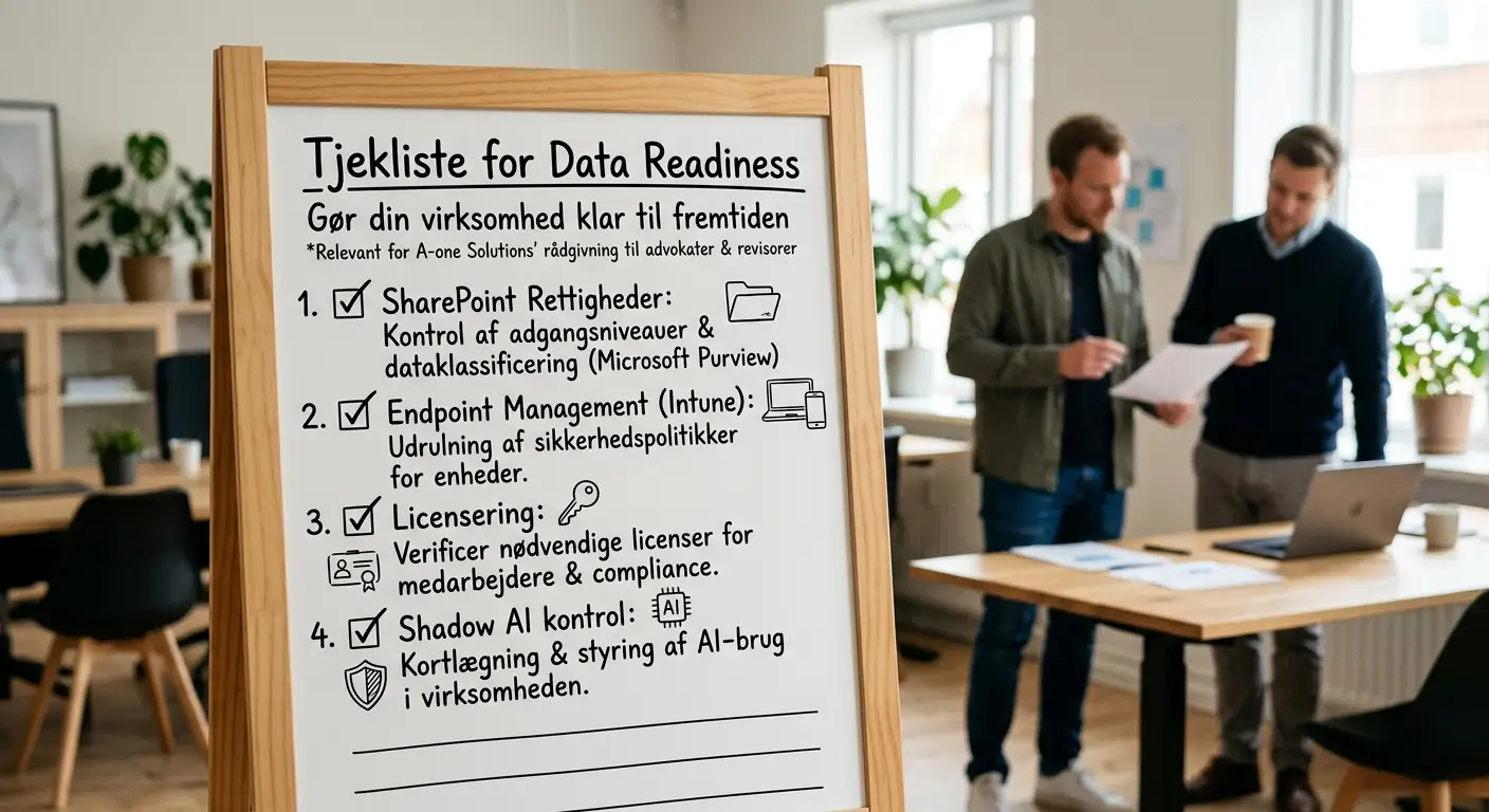 Tjekliste til data readiness og sikkerhed før implementering af Microsoft Scout AI