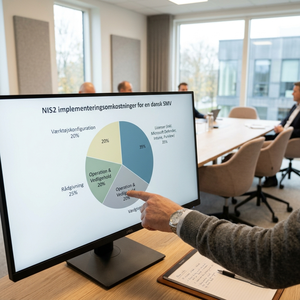 Graf der viser fordelingen af omkostninger ved NIS2 implementering