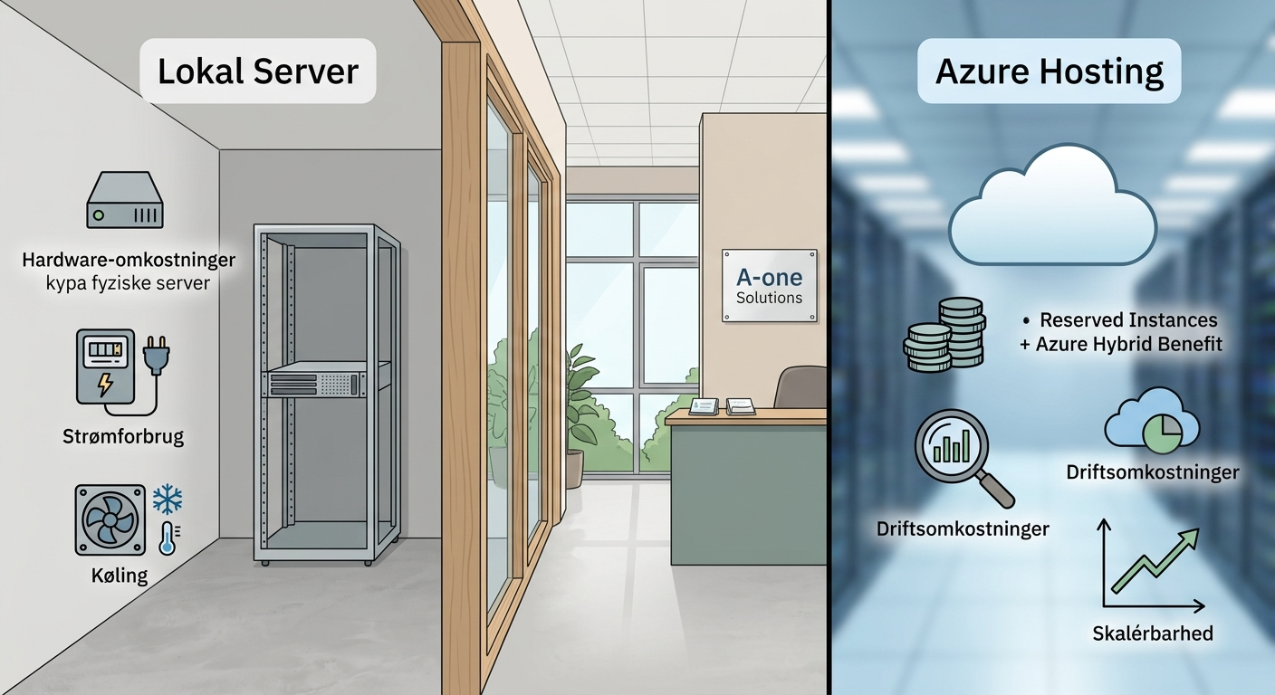 Sammenligning af omkostninger mellem lokal server og Azure hosting for en dansk SMV