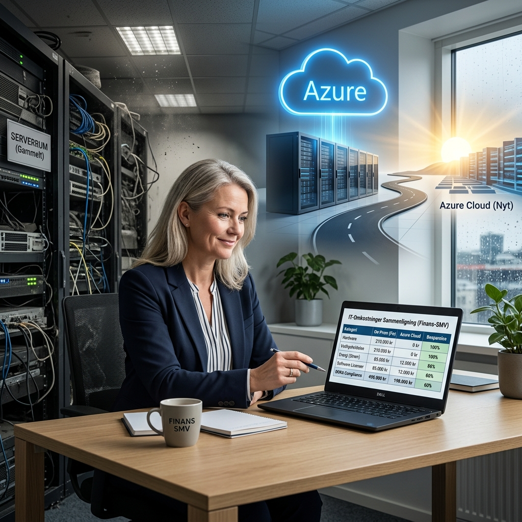 Sammenligning af on-premise serverrum og Azure cloud-omkostninger for finansiel SMV