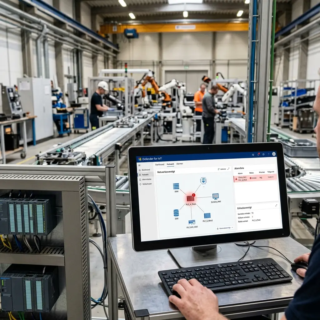 Microsoft Defender for IoT der viser sårbare PLC og SCADA i produktionsnetværk