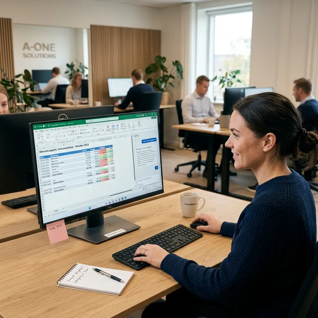 Finansmedarbejder bruger Microsoft Copilot til variansanalyse i Excel