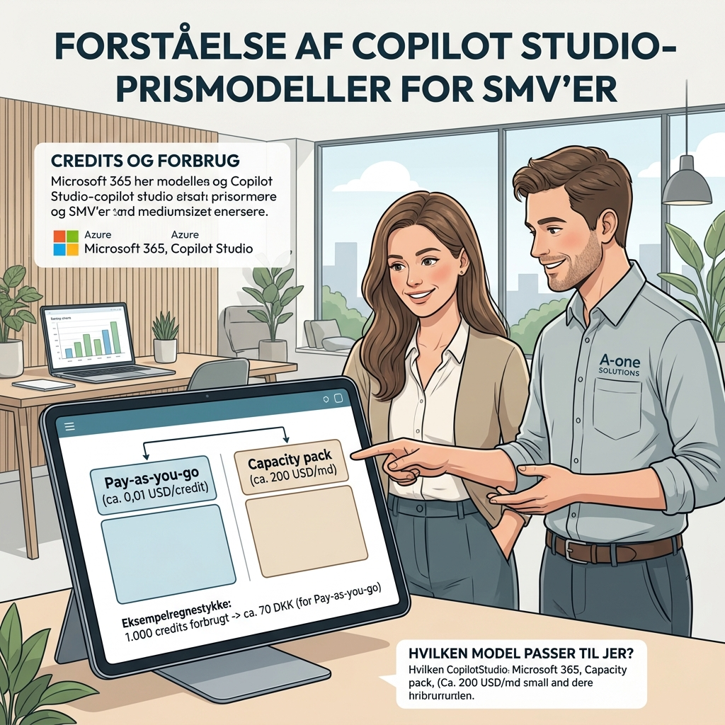 Diagram over Copilot Studio credits og Pay-as-you-go prismodel for SMV