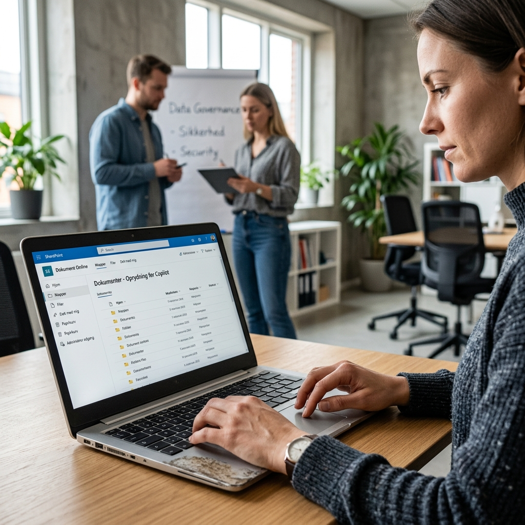 IT-medarbejder rydder op i SharePoint-mapper og adgangsrettigheder før aktivering af Copilot