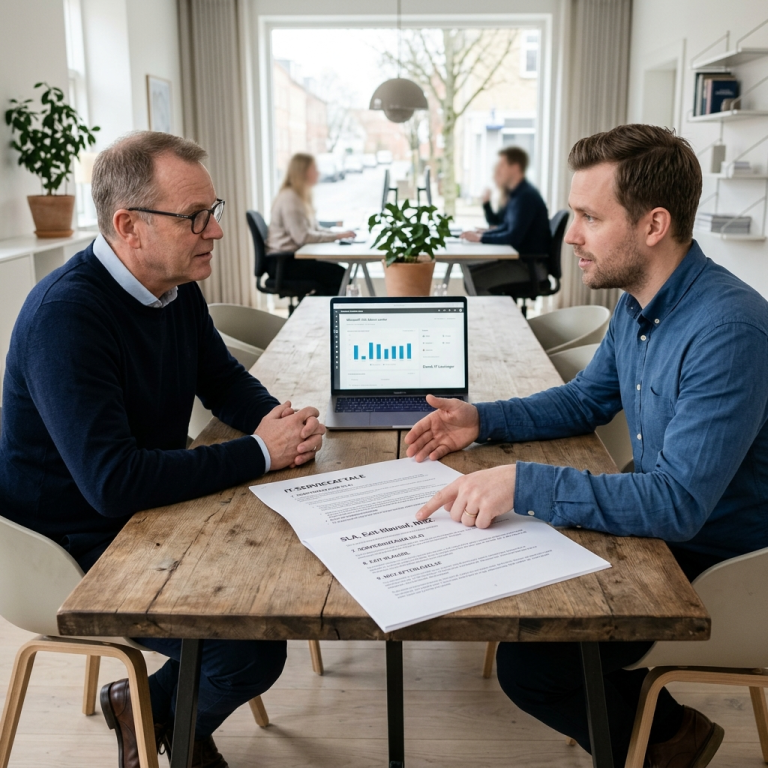IT-serviceaftale med SLA, exit-klausul og NIS2-krav til MSP