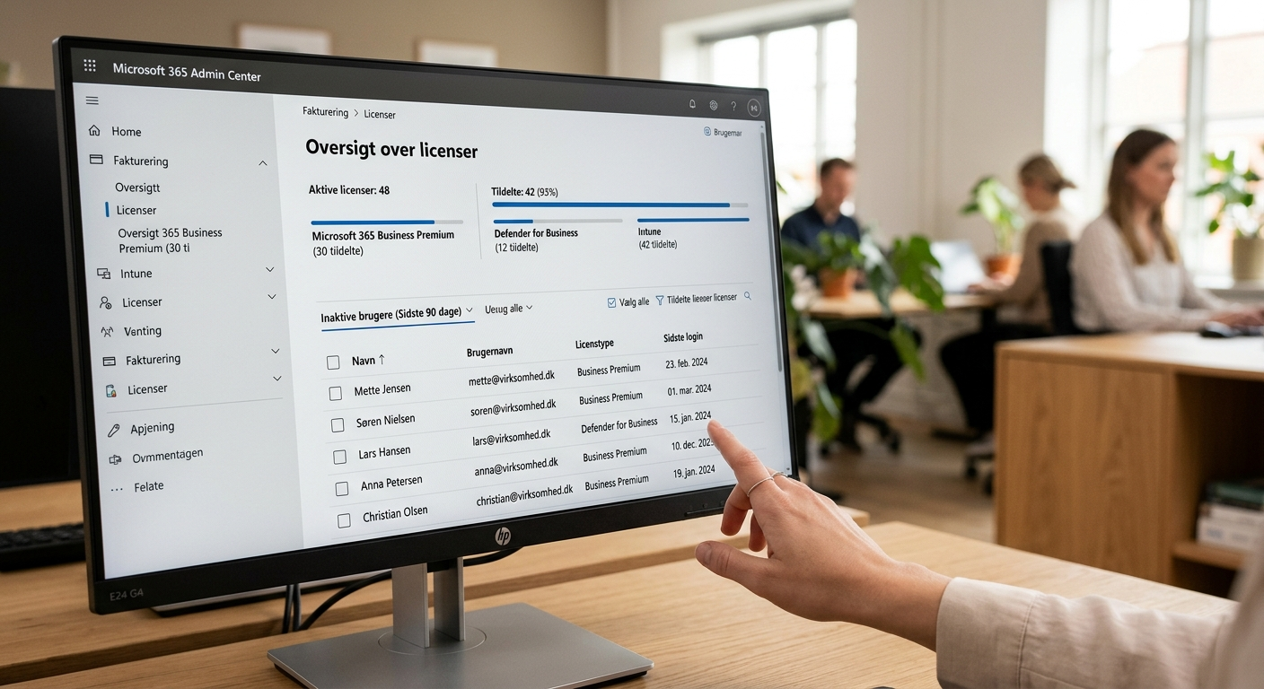 Oversigt over Microsoft 365 licenser og inaktive brugere i admin center