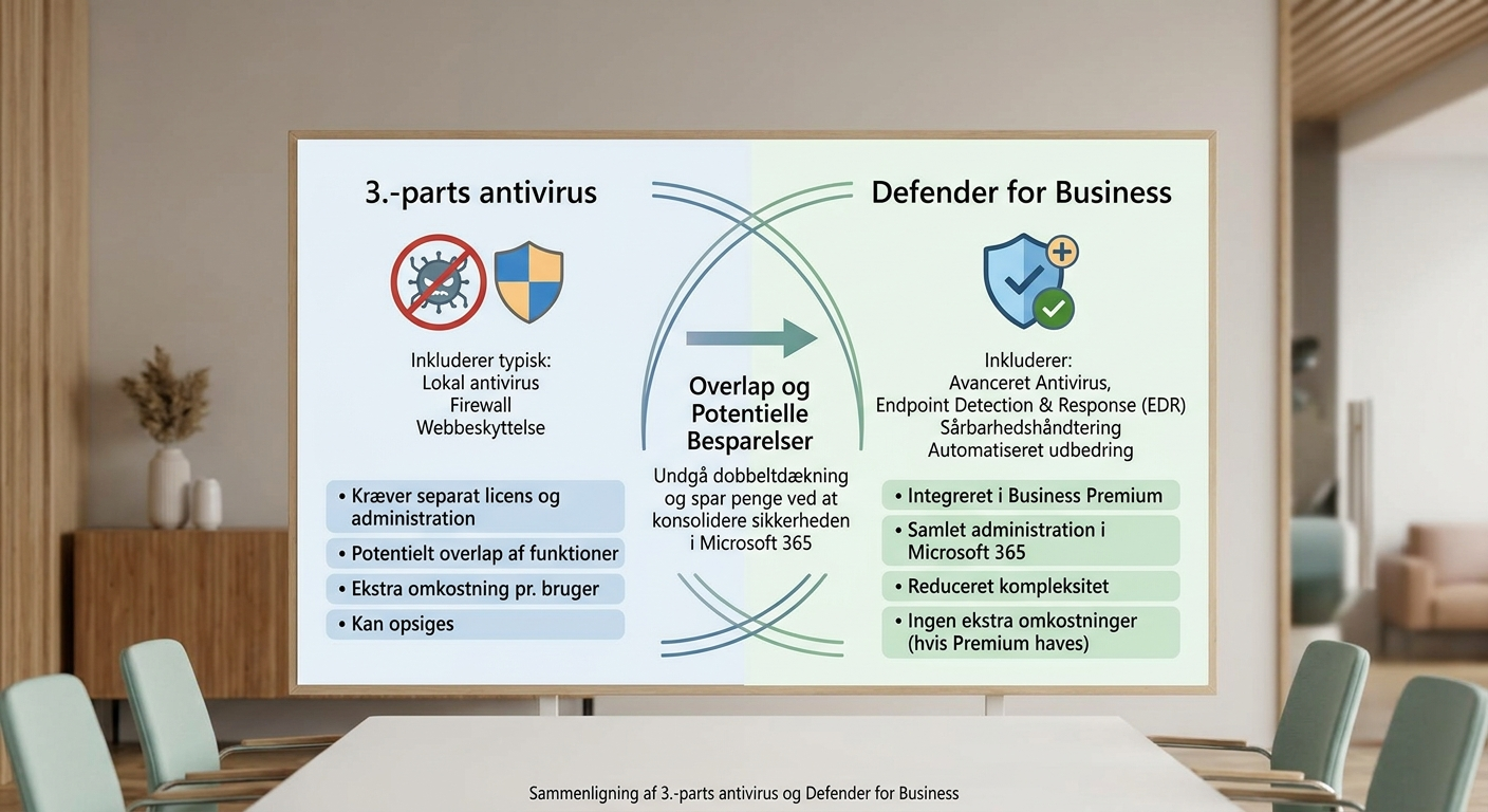 Sammenligning af 3.-parts antivirus og Defender for Business i Microsoft 365