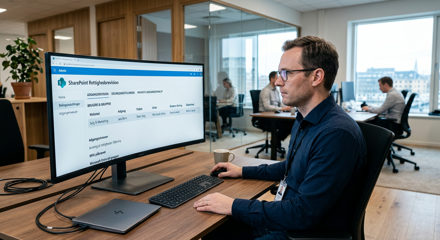 IT-ansvarlig gennemgår SharePoint-rettigheder før udrulning af Microsoft Copilot