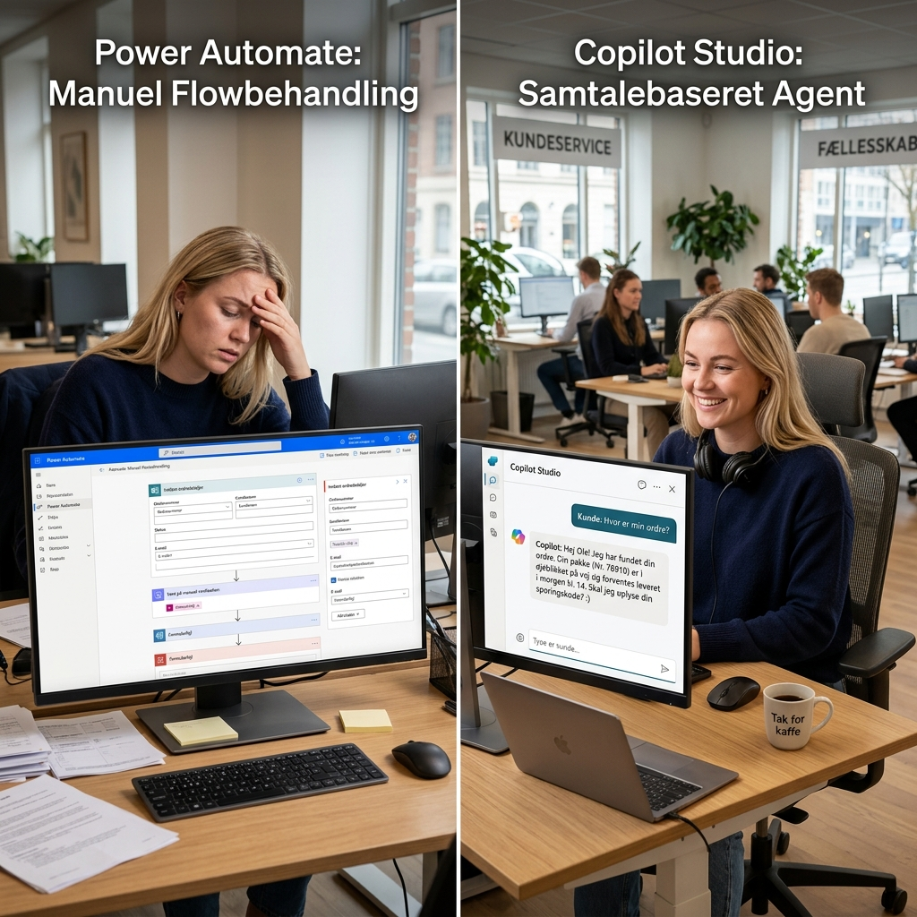 Sammenligning af statisk Power Automate-flow og samtalebaseret Copilot Studio-agent