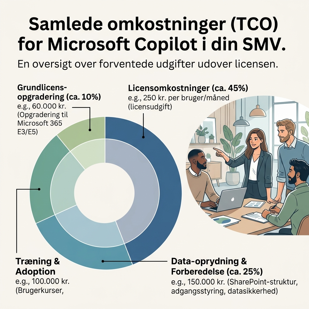 Illustration af total cost of ownership for Microsoft Copilot med licens, dataoprydning og træning