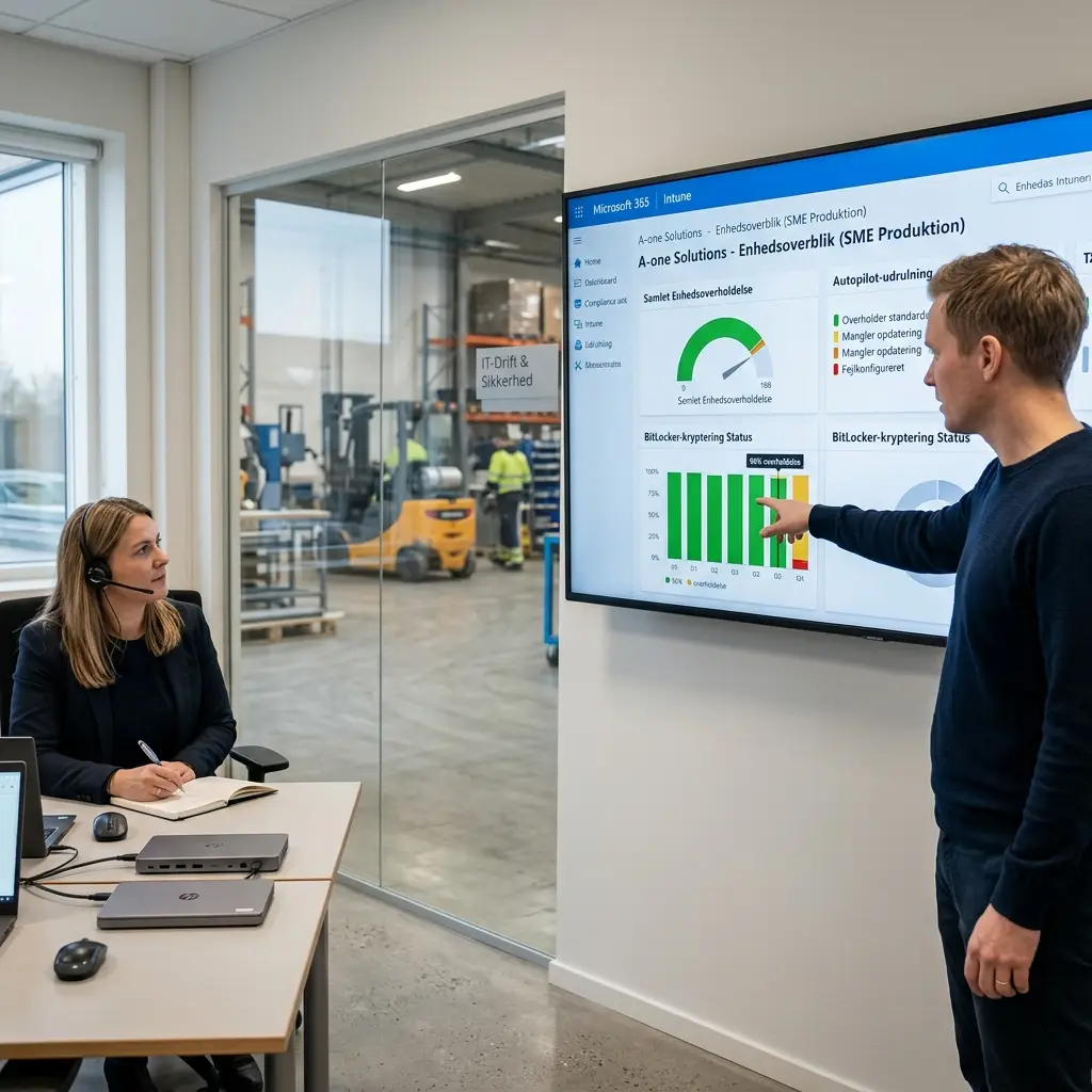 Oversigt over compliance-status for enheder i Microsoft Intune administrationsportalen