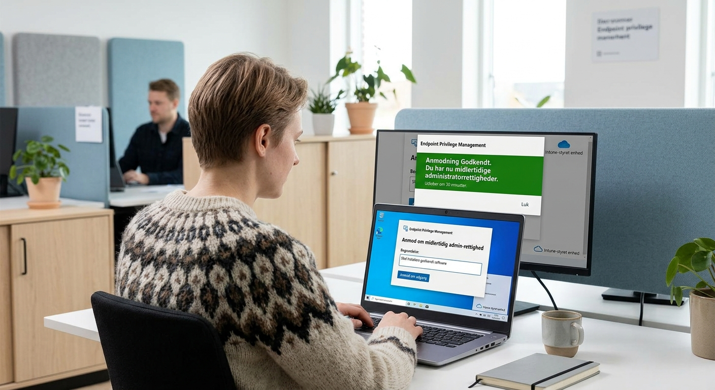 Medarbejder får midlertidig admin-rettighed via Endpoint Privilege Management i Intune