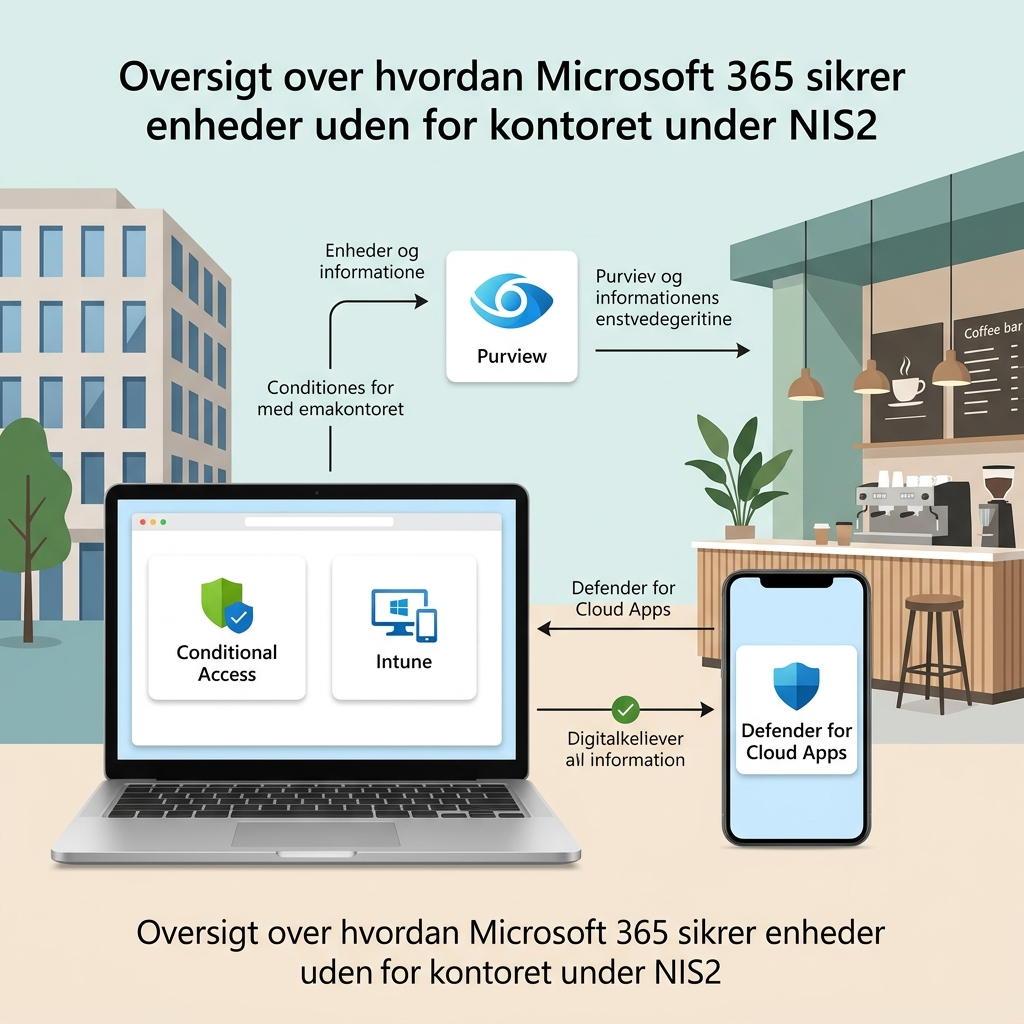 Oversigt over hvordan Microsoft 365 sikrer enheder uden for kontoret under NIS2