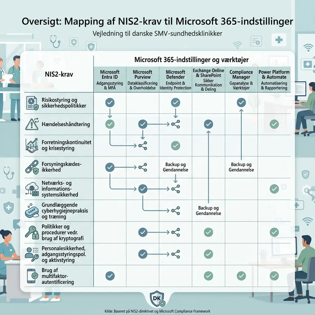 Oversigt over NIS2-krav mappet mod Microsoft 365-indstillinger
