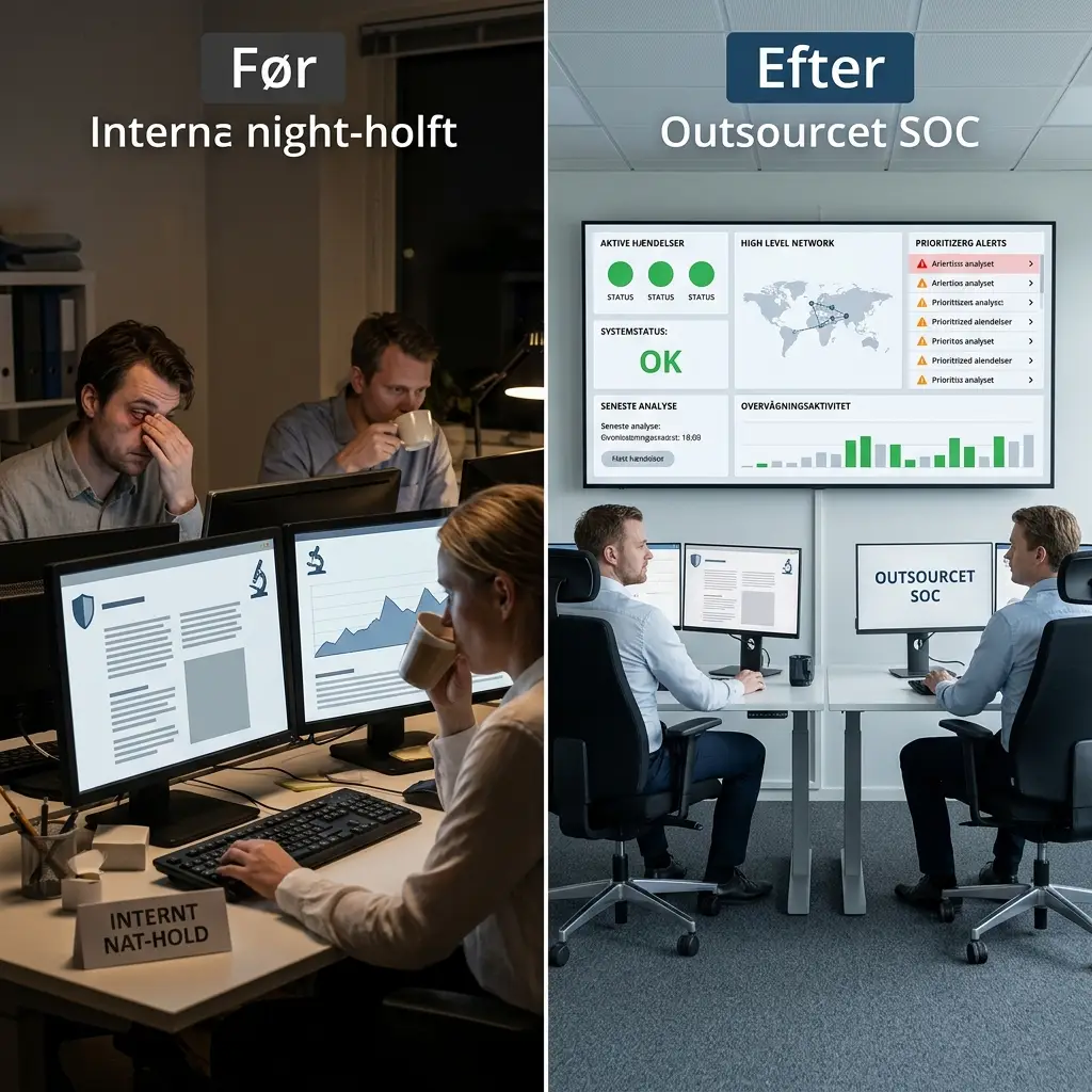 Sammenligning af internt nathold mod outsourcet SOC for en dansk klinik