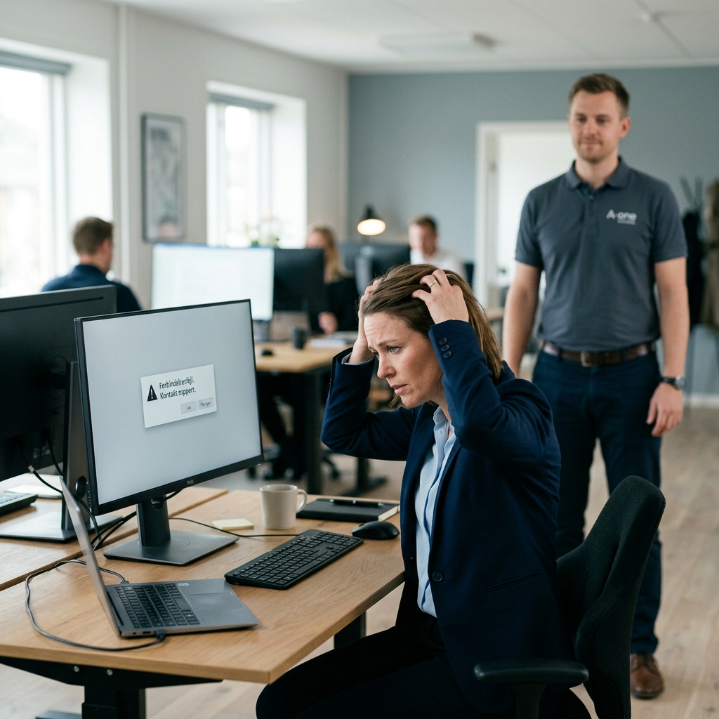 Medarbejder afbrydes af IT-problemer og spilder tid på fejlfinding i stedet for kerneopgaver