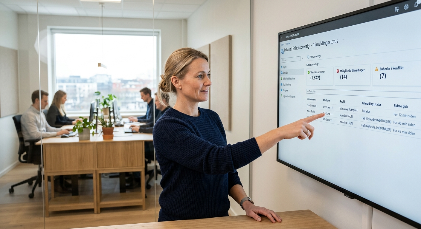 Driftschef ser onboarding-status i Microsoft Intune på skærm