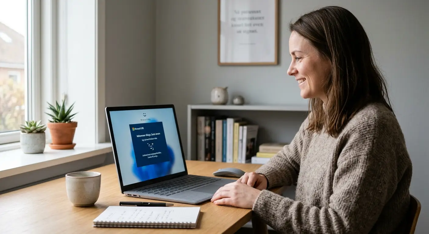 Medarbejder logger på Microsoft 365 med Windows Hello på hjemmekontoret
