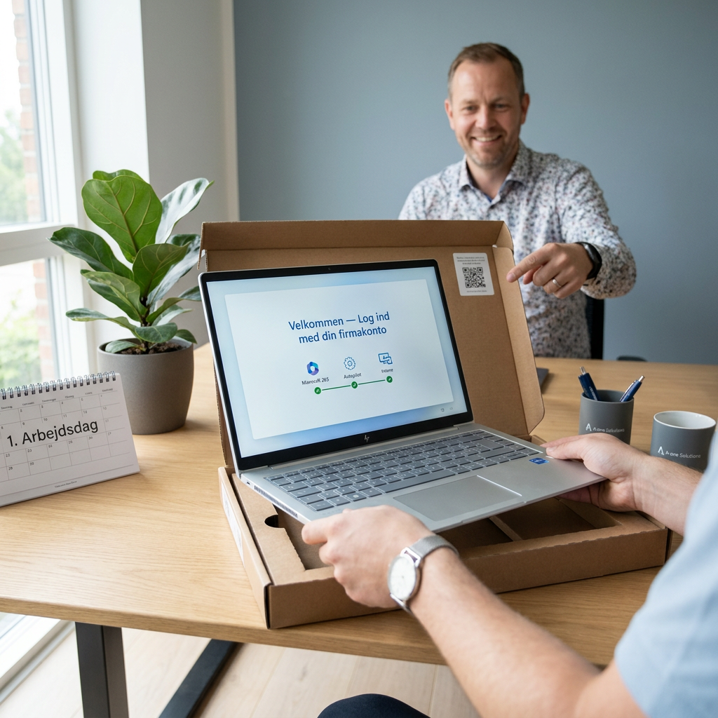 Diagram der viser forskellen på manuel IT-klargøring og automatisk Zero-Touch udrulning
