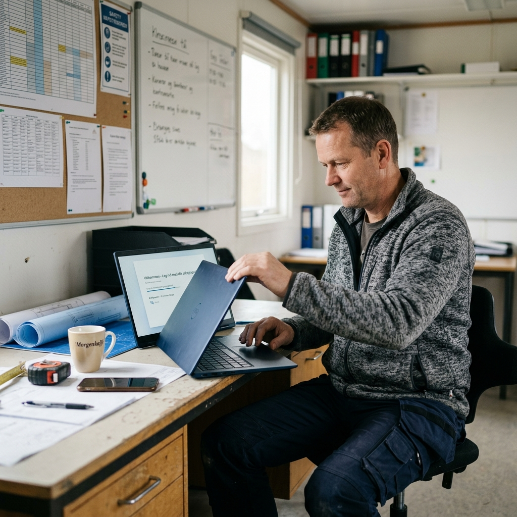 Ny formand logger på bærbar pc der konfigurerer sig selv via Windows Autopilot