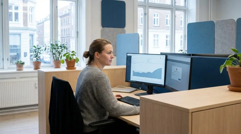 Helpdesk-medarbejder arbejder med IT-sikkerhed på kontor