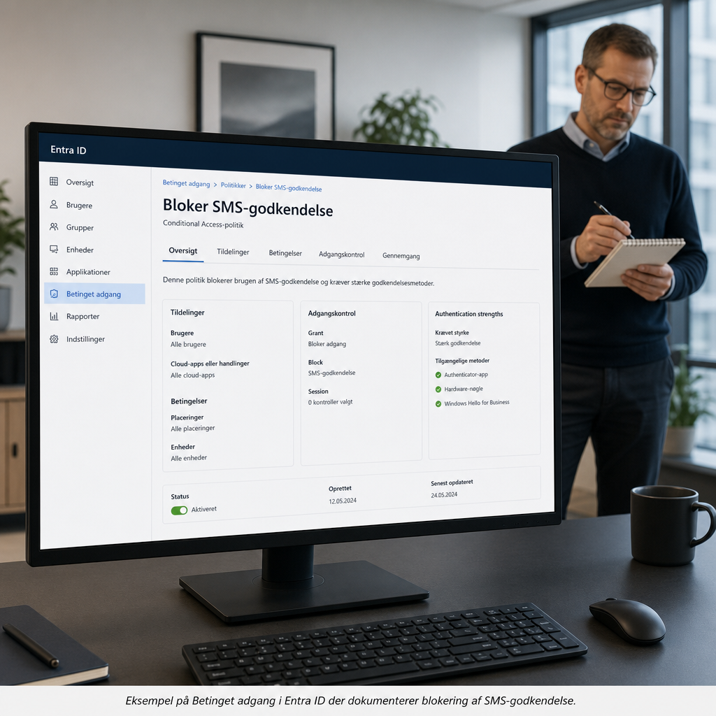 Conditional Access-politik i Microsoft Entra ID der blokerer SMS-godkendelse