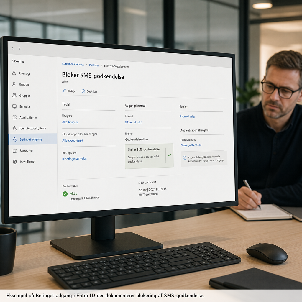 Conditional Access-politik i Microsoft Entra ID der blokerer SMS-godkendelse