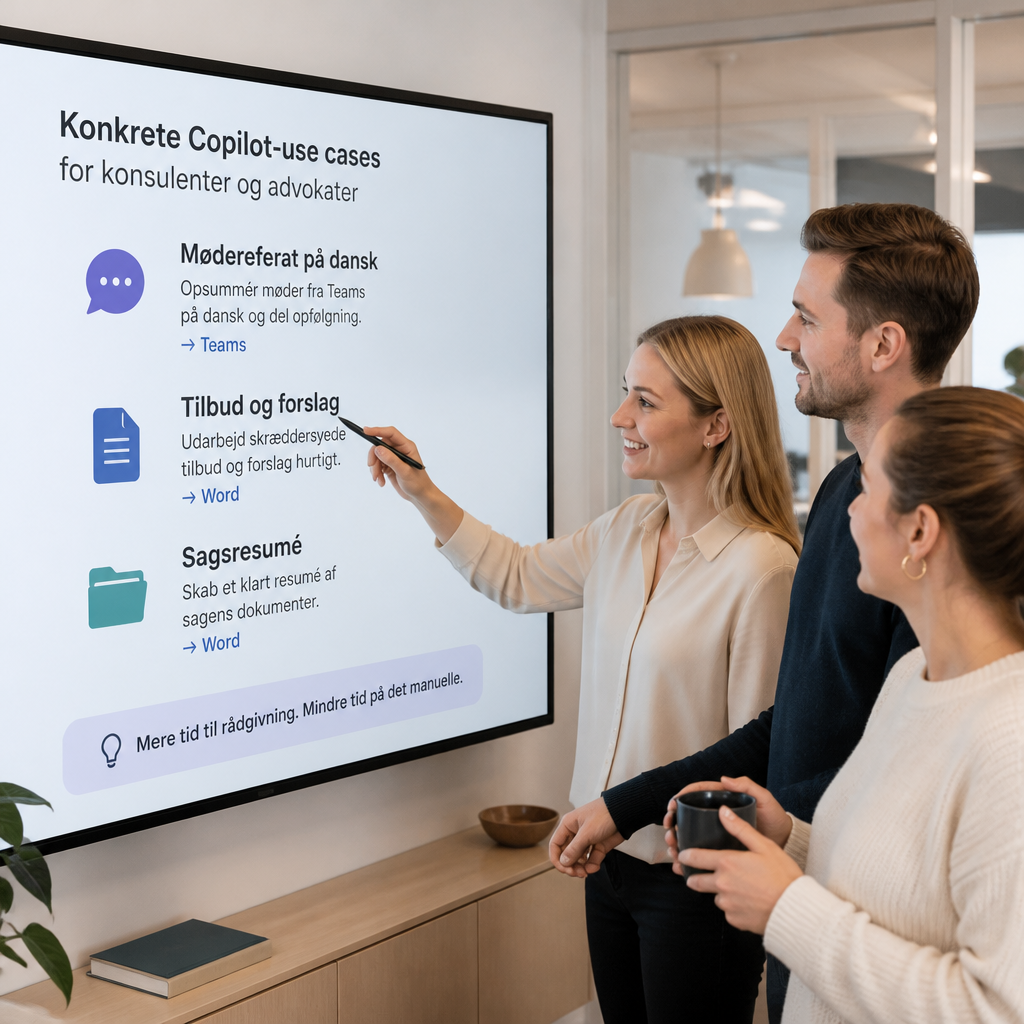 Liste med konkrete Copilot use cases for konsulenter og advokater