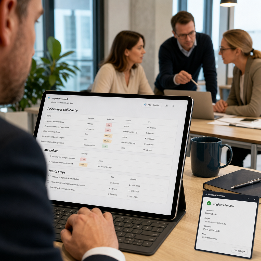 Revisor gennemgår prioriteret risikoliste genereret af Copilot Notebook fra datarum